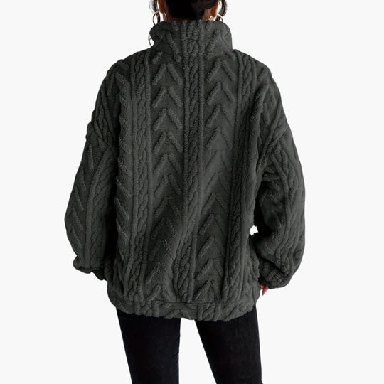 Cable-Knit Fleece Pullover - Women's Cozy Long Sleeve Top - Made by Jessica