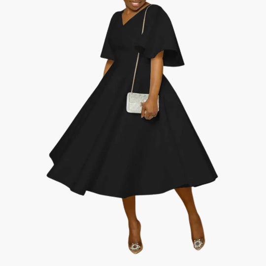 Women’s summer midi dress with pockets and short sleeves