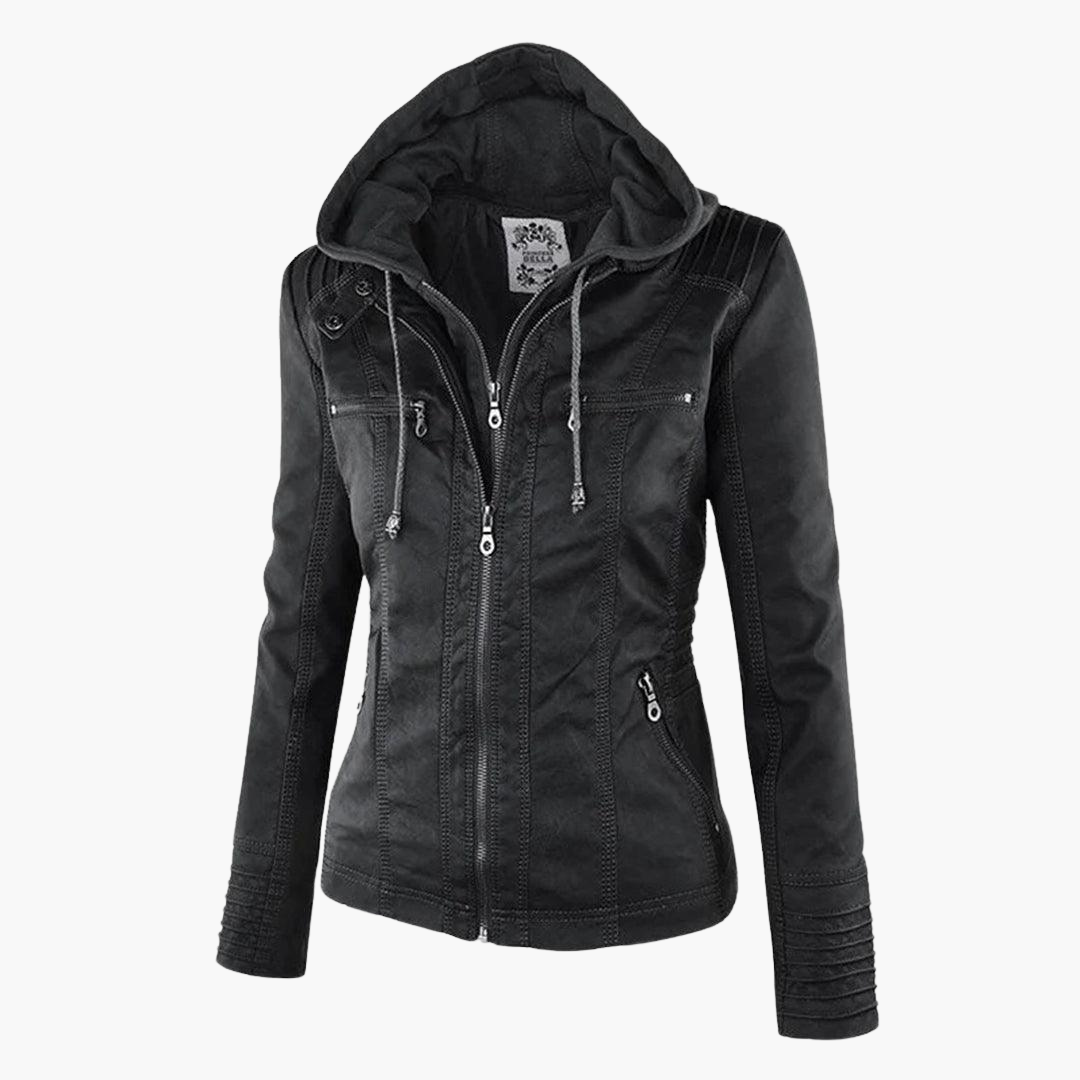 Zip-Up Jacket - Lightweight Faux Leather Fit for Women