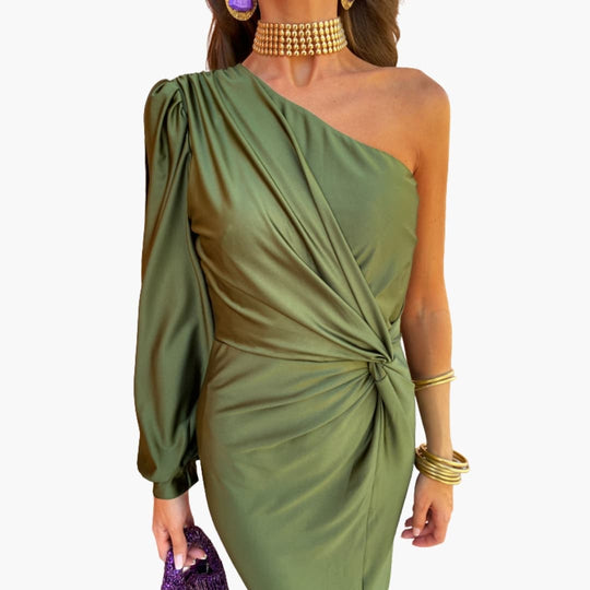 Alaysia - Chic Knot Detail Puff Sleeve Dress