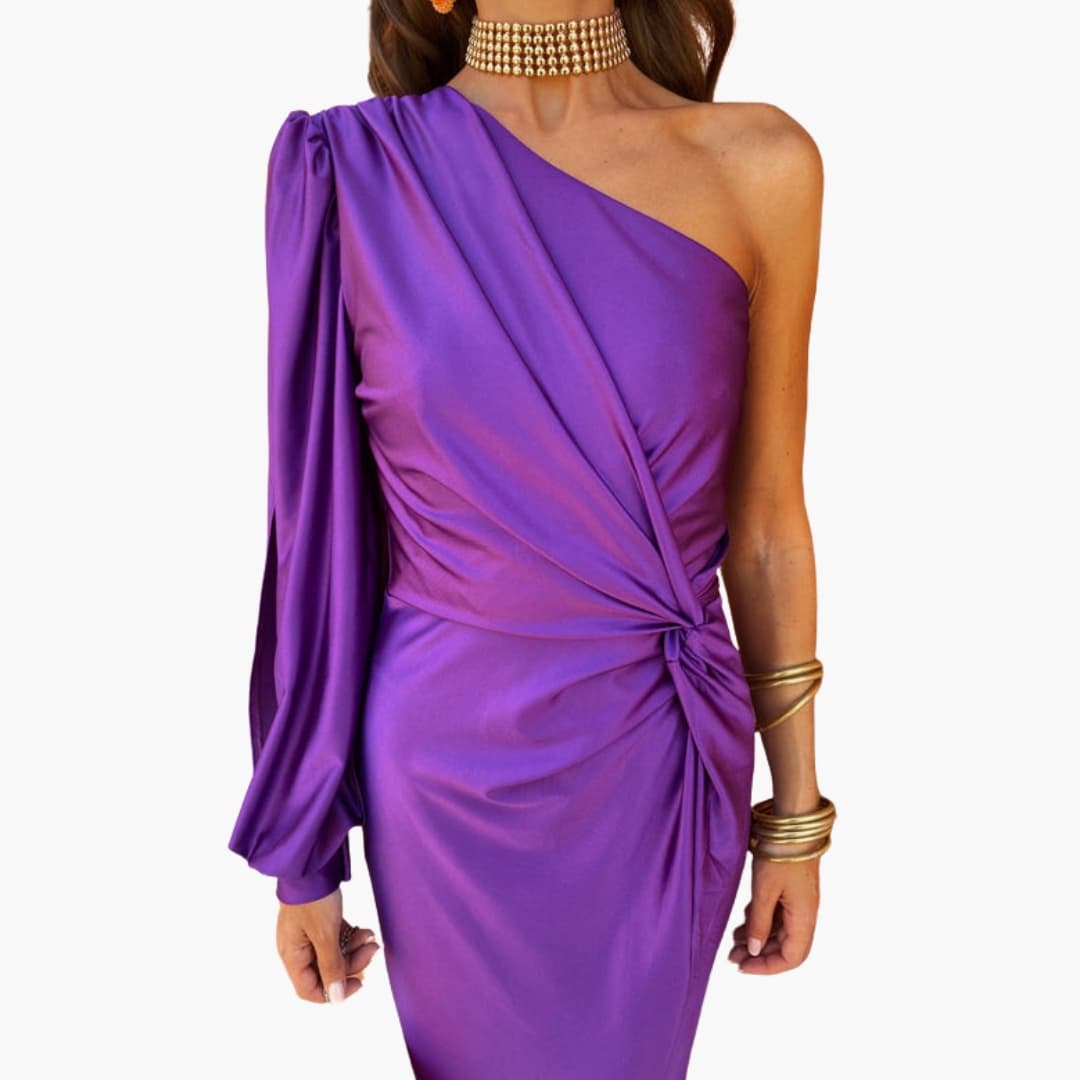 Alaysia - Chic Knot Detail Puff Sleeve Dress