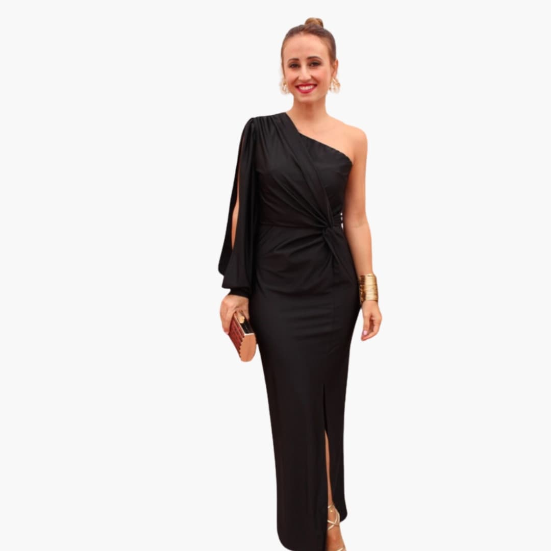 Alaysia - Chic Knot Detail Puff Sleeve Dress