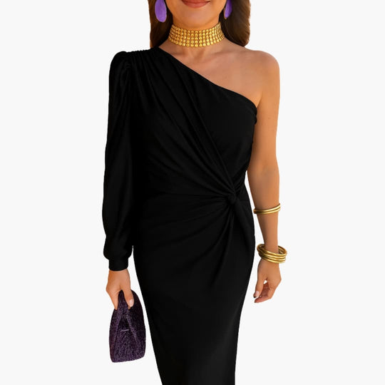 Alaysia - Chic Knot Detail Puff Sleeve Dress