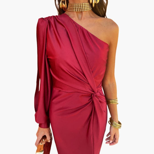 Alaysia - Chic Knot Detail Puff Sleeve Dress