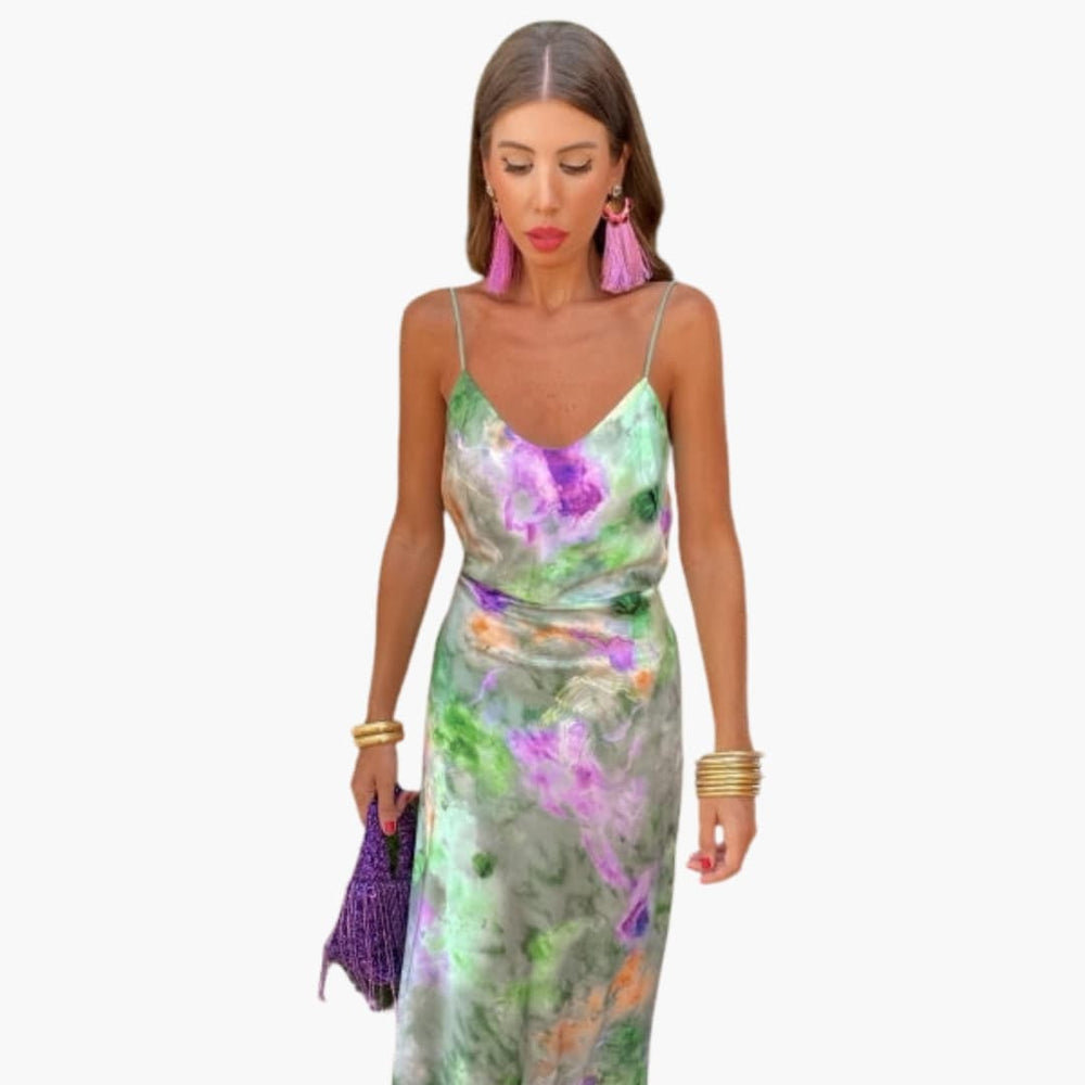 Anisten - Elegant Floral Green Slip Dress