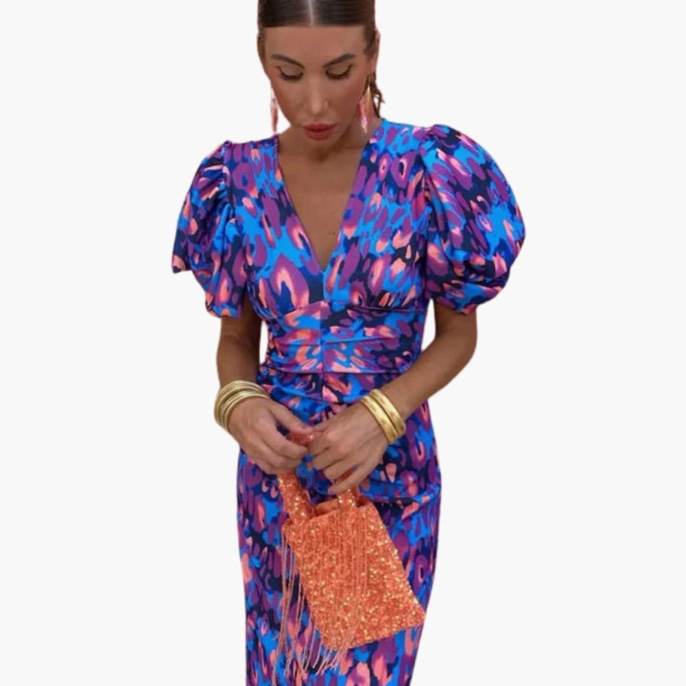 Arielle - Colorful One-Shoulder Geometric Midi Dress