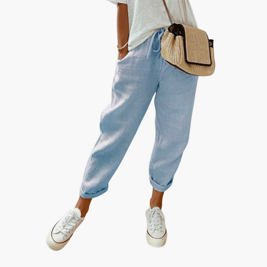 Women’s summer trousers with drawstring waist and cuffed hems